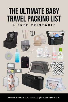 A collage of baby travel essentials including a travel crib, diaper changing pad, travel stroller bag, travel car seat bag, and more! Newborn Vacation Packing List, Infant Vacation Packing List, Baby Holiday Packing List, Packing List For Travel With Baby, Packing List For Infant Travel, Newborn Packing List Travel, Newborn Travel Packing List, Infant Travel Essentials, Travel Must Haves For Baby