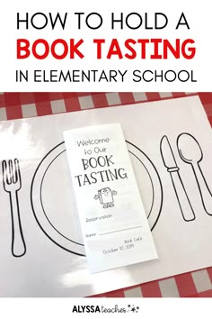 an image of a table setting with the title how to hold a book tasting in elementary school