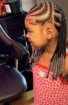 Toddler Lemonade Braids With Beads, Kiddie Hairstyles For Kids Braids, Toddler Lemonade Braids, Braided Hairstyles For Toddlers Black, Kids Lemonade Braids, Kids Cornrow Hairstyles