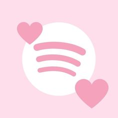 two pink hearts are in front of a white circle