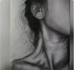 a pencil drawing of a woman's face with her hair blowing in the wind