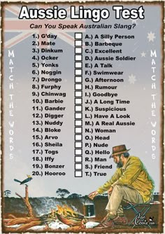 the australian lingo test is shown with an image of a man sitting in a chair