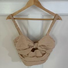 New With Tags, Never Worn / In Excellent Condition. Beige Knotted Crop Top, Size M. Has Stretch On The Sides And Straps, Super Comfortable And Perfect For Summer! Zara Beige Summer Crop Top, Zara Beige Crop Top For Summer, Chic Beige Zara Crop Top, Chic Neutral Crop Top For Summer, Fitted Neutral Crop Top For Summer, Ruffle Tulle Top, Leather Bralette, Maroon Crop Top, Purple Long Sleeve Dress