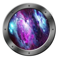 an image of a space scene through a porthole in the outer planets wall decal