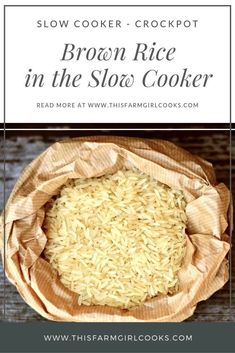 brown rice in the slow cooker with text overlay