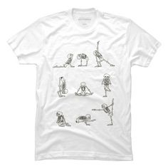 a white t - shirt with drawings of people doing yoga