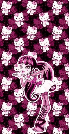 Monster High X Hello Kitty, Hello Kitty Goth Wallpaper, Draculaura Aesthetic Wallpaper, Monster High Lockscreen, Monster High Wallpaper Iphone, Draculaura Wallpaper, Monster High Wallpaper, Arte Monster High, Monster High Pictures