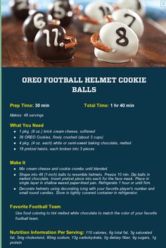 an ad for oreo football helmet cookie balls