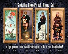 three framed pictures with the words stretching room portrait hanger set is the balanced room actually stretching as if it's your imagination