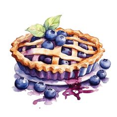 a watercolor painting of a blueberry pie