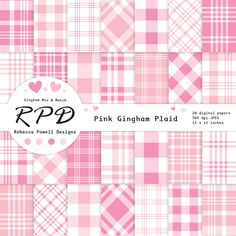 pink gingham plaid digital paper pack