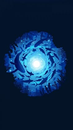 an image of a blue light in the middle of some corals and seaweed