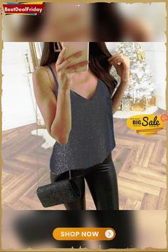 Fashion Women Sexy V-neck Plus Size Vest Tops Glitter Strappy Causal Party Tank Tops Sparkle Cami Swing Vest Clubwear Summer Fashion Plus Size Vest, Party Tank Top, Vest Tops, End Of Season Sale, Grey And Gold, Vest Top, Above Knee, Womens Vest, Fashion Women