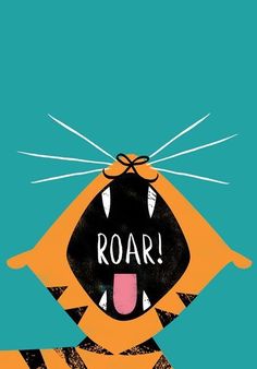 a cat with its mouth open and the word roar written on it's face