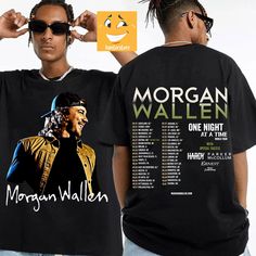 two people wearing black shirts with morgan wallen on them