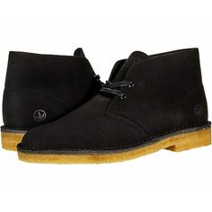 An international cult classic, the iconic men's desert boot from Clarks artisan was inspired by crepe-soled boots worn by british officers in world War ii. Crafted from natural materials including tumbled leather or suede for supreme comfort, its timeless styling and crepe outsole has remained unchanged for over 60 years. Size: 11.5.  Color: Black.  Gender: male.  Age Group: adult. Table Trends, Fashion Rules, Desert Boot, Vegan Brands, Boots Style, Black Vegan, Clarks Originals, Desert Boots, Soft Textiles