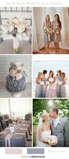 a collage of photos showing different brides and grooms with their wedding cake