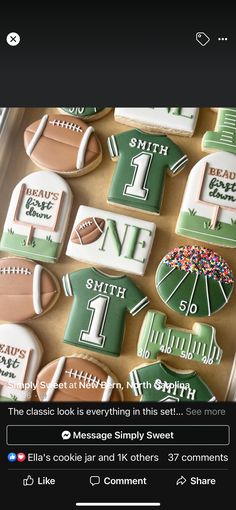 some cookies that are on top of each other in the shape of football jerseys