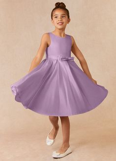 Complete your bridal party with our clean modern Matte Satin flower girl dress, Coco. Her scoop neckline is complimented by a belt with a bow at the front. The skirt is pleated beautifully to flare as she walks down the aisle. This dress is not only perfect for a flower girl at a wedding but also versatile enough for other special occasions. Purple Flower Girl Dress, Satin Flower Girl Dress, Grey And Coral, Satin Flowers, Dress Flower, Matte Satin, Flower Girl Dress, Clean Modern, A Princess