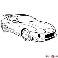 a drawing of a car that is black and white