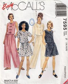 three women's dresses and one woman's jumpsuit sewing pattern from the 1960s