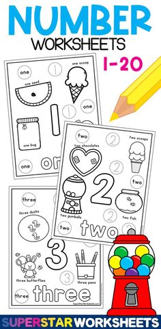 the number worksheets for numbers 1 - 20 are shown in this printable version