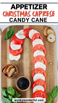 an appetizer christmas caprese candy cane with tomatoes and mozzarella