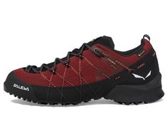 Tread worry free on tough terrain wearing the SALEWA® Wildfire 2 GTX Footwear..Textile and synthetic upper..Textile lining and insole..Closed round-toe front..Lace closure..Mesh construction gives breathability..Tongue and heel pull-tab for easy wear and removal..Durable synthetic outsole..Imported..Product measurements were taken using size 9, width M. Please note that measurements may vary by size..Measurements: Weight: 1 lb 7 oz Red Hiking Sneakers With Vibram Sole, Red Lace-up Trail Running Shoes For Outdoor Activities, Red Lace-up Trail Running Shoes For Outdoor, Red Trail Running Shoes With Round Toe For Hiking, Red Sneakers With Vibram Sole For Outdoor Activities, Red Sneakers With Vibram Sole For Outdoor, Red Outdoor Trail Running Shoes, Red Outdoor Sneakers, Red Breathable Trail Running Shoes For Hiking