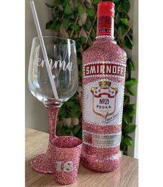 Smirnoff Bottle Crafts, Glitter Smirnoff Bottle, Alcholic Drink Glitter Bottle, Glitter Alcohol Bottles 21st Birthday, Wine Bottle Glitter, Glittered Bottles Alcohol, Bedazzled Alcohol Bottle, Glitter Vodka Bottle, Glitter Bottle Diy Alcohol