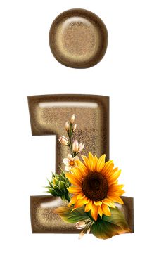 the letter f is decorated with sunflowers and daisies in front of a white background