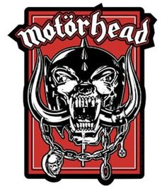 the motorhead logo is shown in red and black with an angry skull on it