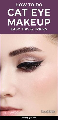 How To Cat Eyeliner, Cat Eye Tutorial Step By Step, Easy Cat Eyeliner, Simple Cat Eye Makeup, Cat Eyeliner Tutorial, Smokey Cat Eye Makeup, Eye Makeup Easy, Simple Cat Makeup, Easy Cat Eye