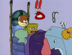 cartoon characters hanging out in the bedroom