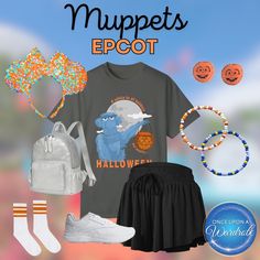 an image of a woman's outfit and accessories on display with the caption, muppets epcot