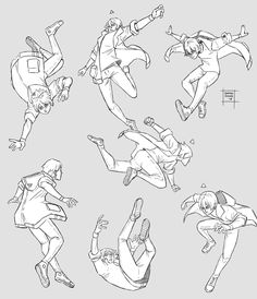 an image of people doing different things in the air with their feet up and hands out