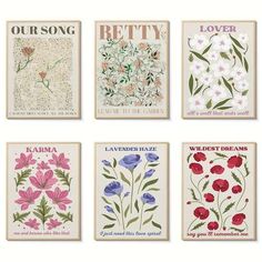 four different posters with flowers on them