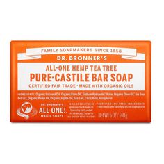 Woodsy and medicinal, our Tea Tree Pure-Castile Bar Soap contains pure tea tree oil—good for acne-prone skin and dandruff! Dr. Bronner's Pure-Castile Bar Soap is made with certified fair trade ingredients and organic U.S.-grown hemp oil for a soft, smooth lather that won't dry your skin. Biodegradable in a 100percent post-consumer recycled wrapper. Dr. Bronner's Pure-Castile Bar Soaps are biodegradable-vegan, gentle and versatile, good for washing body, face or hair! Enjoy only 2 cosmetics, enou Tea Tree Bar Soap, How To Clear Sinuses, Tree Bar, Hemp Soap, Tea Tree Soap, Pure Castile Soap, Organic Olive Oil, Organic Soap, Hemp Seed Oil