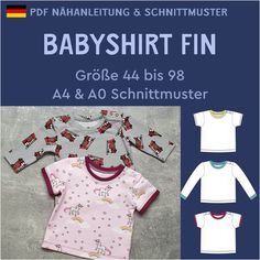 the baby shirt is shown in three different styles