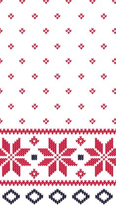 a red and white knitted pattern with poinsettis on the bottom right corner