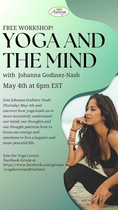 a flyer for a yoga and the mind class with an image of a woman talking on her cell phone