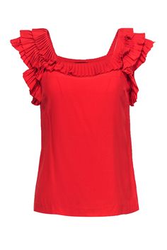 Current Boutique-Loeffler Randall - Red Silk Ruffle Top Sz 0 Easy Knit Sweater, Wide Leg Leather Pants, French Girl Chic, Knife Pleat, Knife Pleats, Easy Knit, Chic Shop, Buy Shoes Online, Loeffler Randall