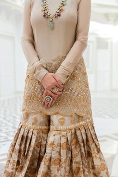 Gold Dupatta, Sharara Style, Angrakha Dress, Pakistani Clothes Online, Pakistani Designer Clothes, Pakistani Wedding Dress, Short Shirt, Pakistani Dress Design, Pakistani Designers