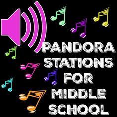 the words pandada stations for middle school are in front of music notes and musical symbols