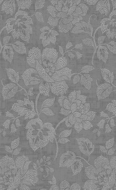 a gray background with white flowers and leaves on the bottom right corner is an old fashioned wallpaper