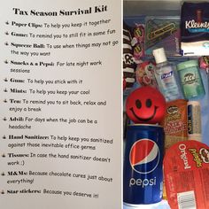 the contents of a tax season survival kit