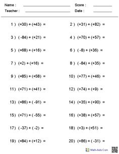 the worksheet for adding and subming numbers to each other in order to learn how