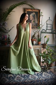 Cotton Nightgown Green Cotton Sleepwear Backless Dress Nightgown Cotton Bridal Nightgown Honeymoon Cotton Lingerie Bridal Lingerie - Etsy Australia Cotton V-neck Night Dress, Summer V-neck Maxi Dress For Night, Cotton Maxi Sleep Dress, Nightgown Aesthetic, Nightgown Cotton, Bridal Nightgown, Lingerie Bridal, Cotton Lingerie, Cotton Gowns