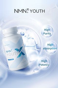 an advertisement for vitamin products with water droplets around it and the words nmn x youth