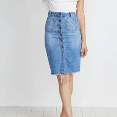 Brand New With Tags, Never Worn Marine Layer Brooke Denim Midi Skirt. This Is The 70’s Denim Skirt Of Your Dreams. It’s High Waisted With Angled Pockets , Buttons All The Way Through, A Raw Hem, And A Vintage Wash You Won’t Find Anywhere Else. Insanely Flattering! Midi Knee Length, Fitted Silhouette. Length: 24” Waist: 15” Laying Flat Mid-rise Denim Blue Skirt With Button Closure, Denim Blue Mid-rise Skirt With Button Closure, Mid-rise Cotton Denim Skirt With Button Closure, Button-up Denim Bottoms In Medium Wash, Denim Mid-rise Skirt With Button Zip Fly, Button-up Medium Wash Denim Bottoms, Mid-rise Denim Skirt With Button Zip Fly, Spring Denim Skirt With Button Closure Medium Wash, Trendy Button-up Medium Wash Denim Skirt