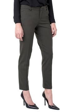 Kelsey Knit Trousers, Main, color, Peat Green Business Casual Straight Dress Pants With Pull-on Style, Spring Workwear Pants With 5-inch Inseam, Pull-on 4-way Stretch Dress Pants For Work, Elastane Dress Pants For Office, Spring Classic Elastane Dress Pants, Classic Spring Dress Pants With Elastane, Classic Spring Dress Pants, Mid-rise Pull-on Dress Pants For Work, Solid Stretch Dress Pants For Work